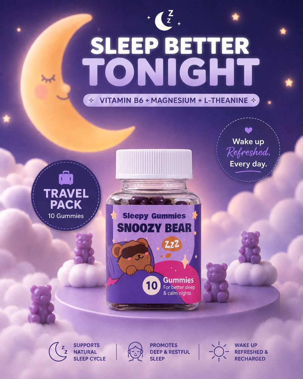 [TRAVEL PACK] Snoozy Bear Sleep Vitamins (10 Gummies) - Vegan Gummies
