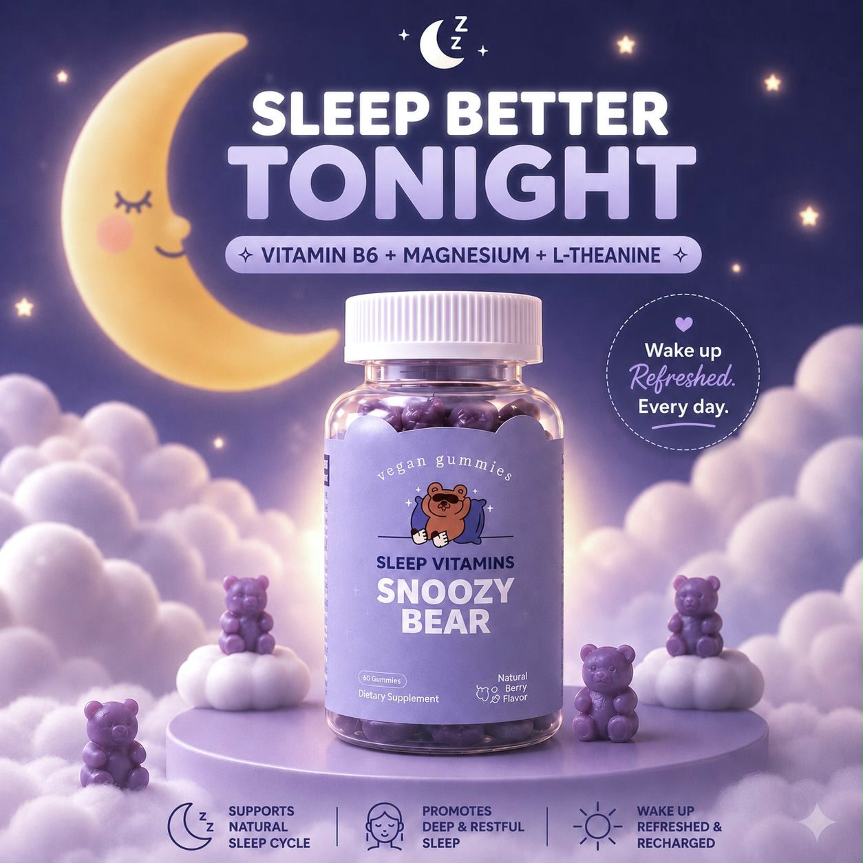 [NORMAL PACK] Snoozy Bear Sleep Vitamins (60 tablets) - Vegan Gummies