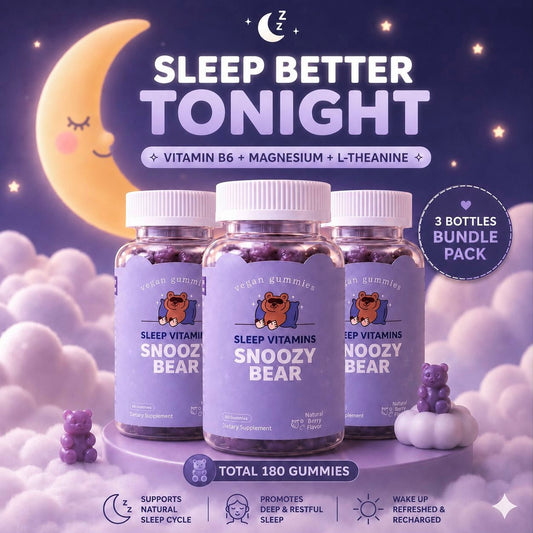 [3 BOTTLES VALUE PACK] Snoozy Bear Sleep Vitamins (60 tablets x 3 bottles) - Vegan Gummies